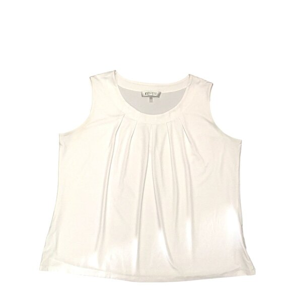 Kasper 2X White Pleated Scoop Neck Stretch Blouse Workwear Chic City Top Classic - Picture 7 of 13